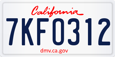 CA license plate 7KFO312