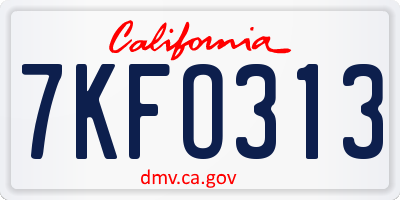 CA license plate 7KFO313