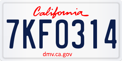 CA license plate 7KFO314