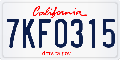 CA license plate 7KFO315