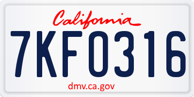 CA license plate 7KFO316