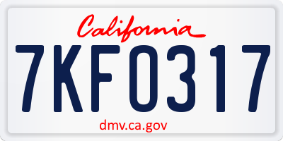 CA license plate 7KFO317