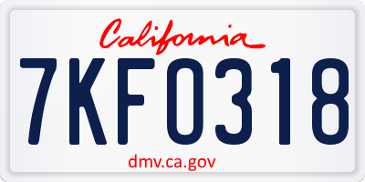 CA license plate 7KFO318