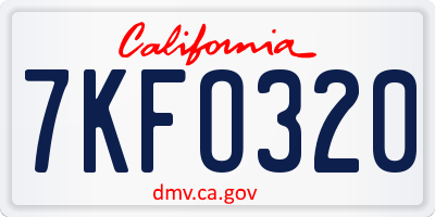 CA license plate 7KFO320