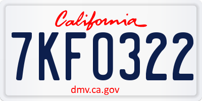 CA license plate 7KFO322
