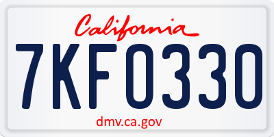 CA license plate 7KFO330