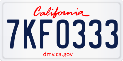 CA license plate 7KFO333