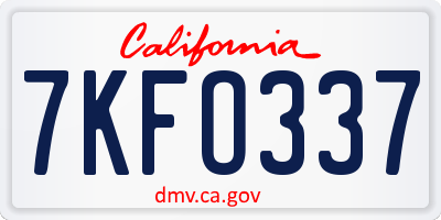 CA license plate 7KFO337