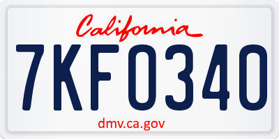 CA license plate 7KFO340