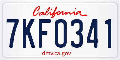 CA license plate 7KFO341
