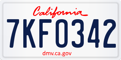 CA license plate 7KFO342