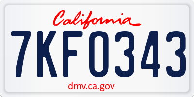 CA license plate 7KFO343