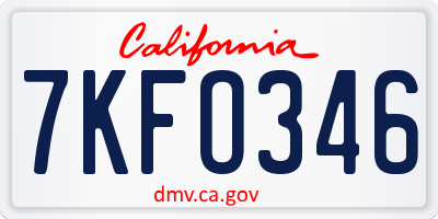 CA license plate 7KFO346