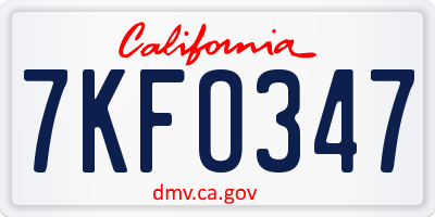 CA license plate 7KFO347