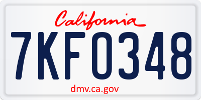 CA license plate 7KFO348