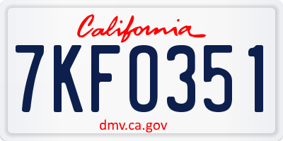 CA license plate 7KFO351