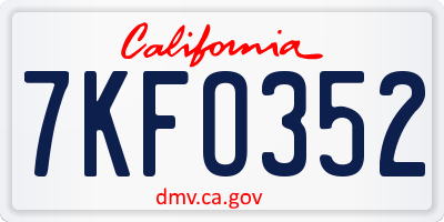 CA license plate 7KFO352