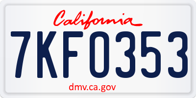 CA license plate 7KFO353