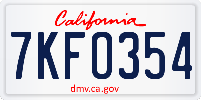 CA license plate 7KFO354