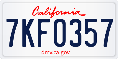 CA license plate 7KFO357