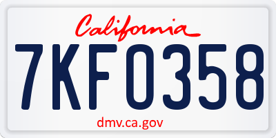 CA license plate 7KFO358