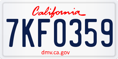 CA license plate 7KFO359