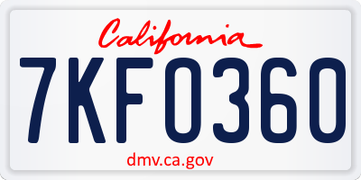 CA license plate 7KFO360