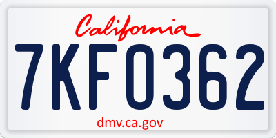 CA license plate 7KFO362
