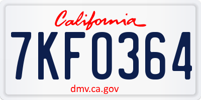 CA license plate 7KFO364
