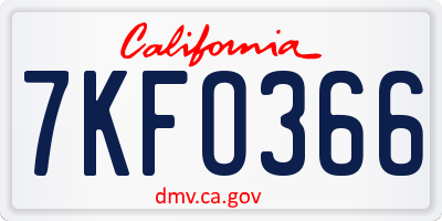 CA license plate 7KFO366