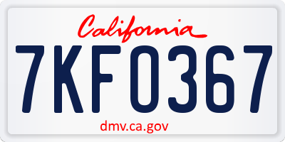 CA license plate 7KFO367