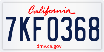CA license plate 7KFO368