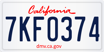CA license plate 7KFO374