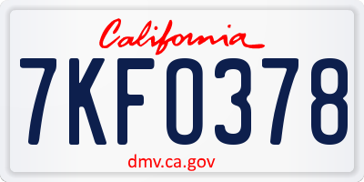 CA license plate 7KFO378