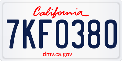 CA license plate 7KFO380