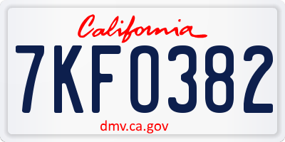 CA license plate 7KFO382