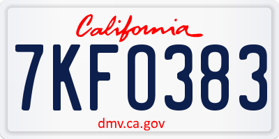 CA license plate 7KFO383