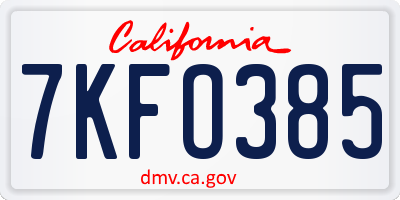 CA license plate 7KFO385