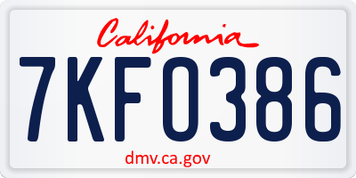CA license plate 7KFO386