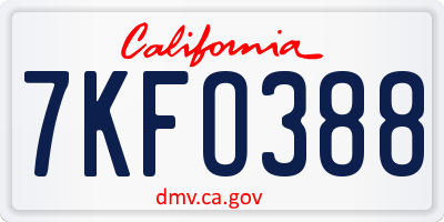 CA license plate 7KFO388