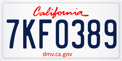 CA license plate 7KFO389