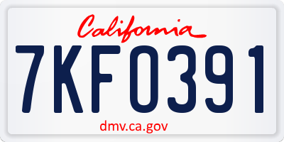 CA license plate 7KFO391