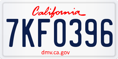 CA license plate 7KFO396
