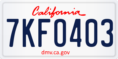 CA license plate 7KFO403