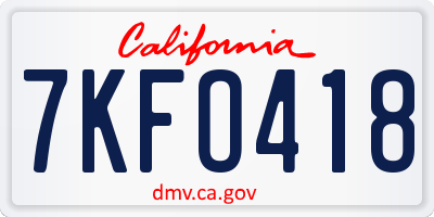 CA license plate 7KFO418