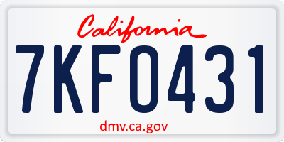 CA license plate 7KFO431