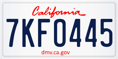 CA license plate 7KFO445