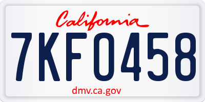 CA license plate 7KFO458