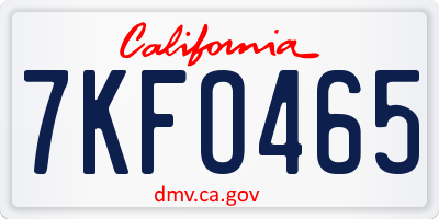 CA license plate 7KFO465