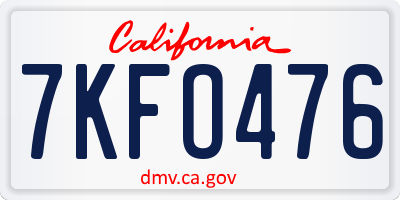 CA license plate 7KFO476